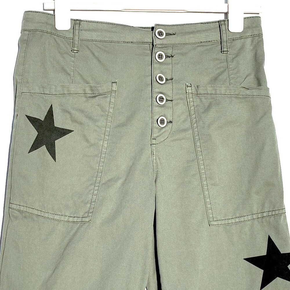 Women’s Pistola Tammy Star Print High Rise Button Fly Trousers, Olive Size 28